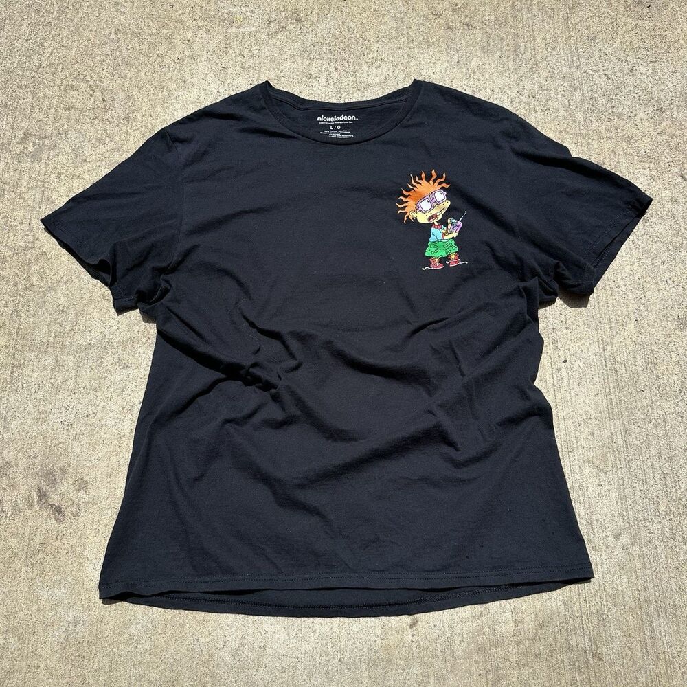Rugrats Chuckie Tommy T Shirt Adult L Black Short Sleeve Double Sided
